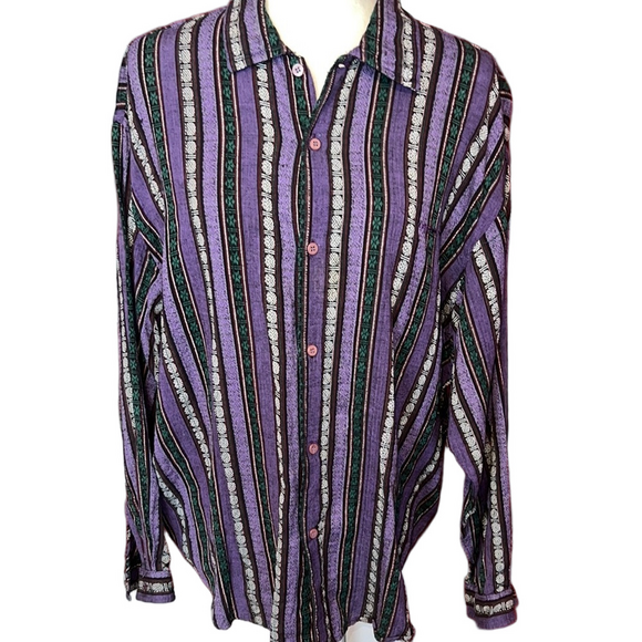 RARE Vintage Gotcha Woven Cotton Striped Purple Button-Up Shirt Men’s Medium - Picture 1 of 6
